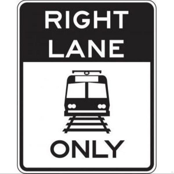 Accuform RAIL SIGN RIGHT LANE ONLY 30 in X FRR739DP FRR739DP - main